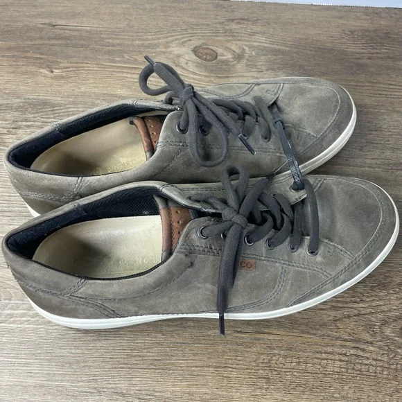 ECCO Men’s Nubuck  Grey Soft Leather Fashion Low Top Lace Up Shoes Sneakers, 10 - Picture 2 of 8